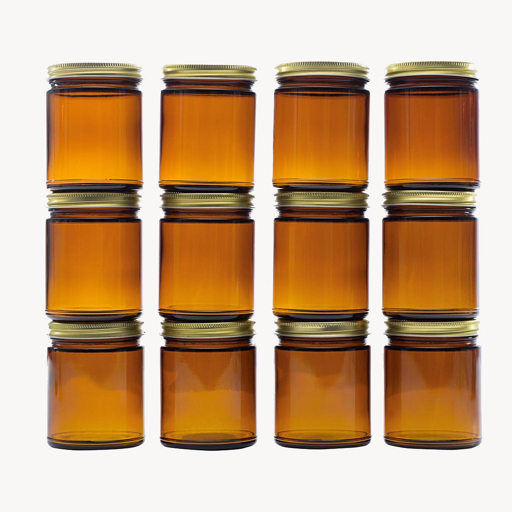 9 oz Amber Candle Jars with Lids – Set of 12
