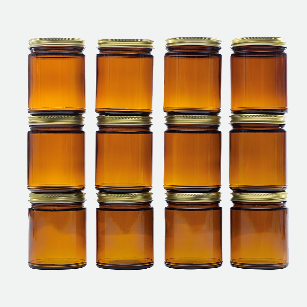 9 oz Amber Candle Jars with Lids – Set of 12