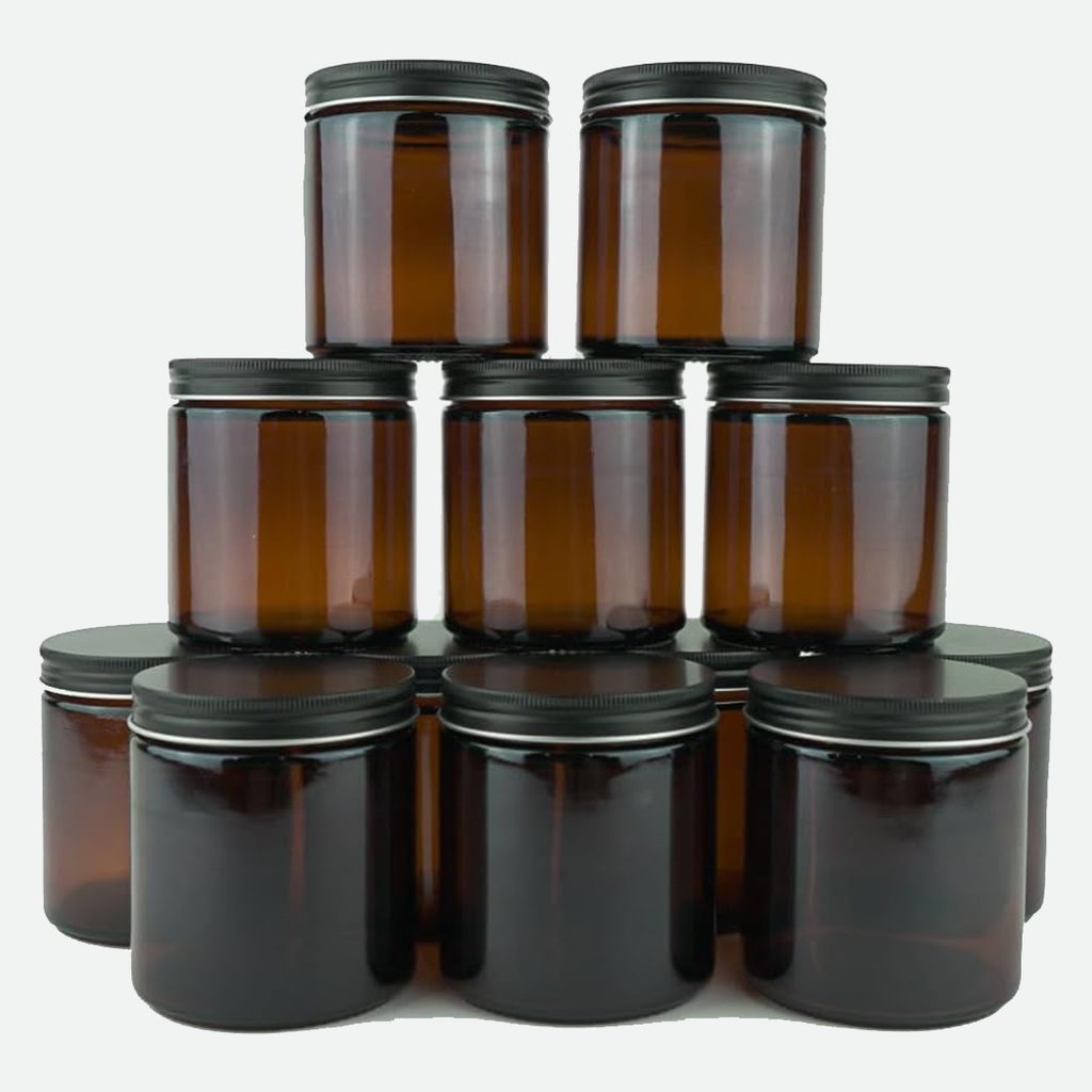16 oz Amber Candle Jars with Lids – Set of 12
