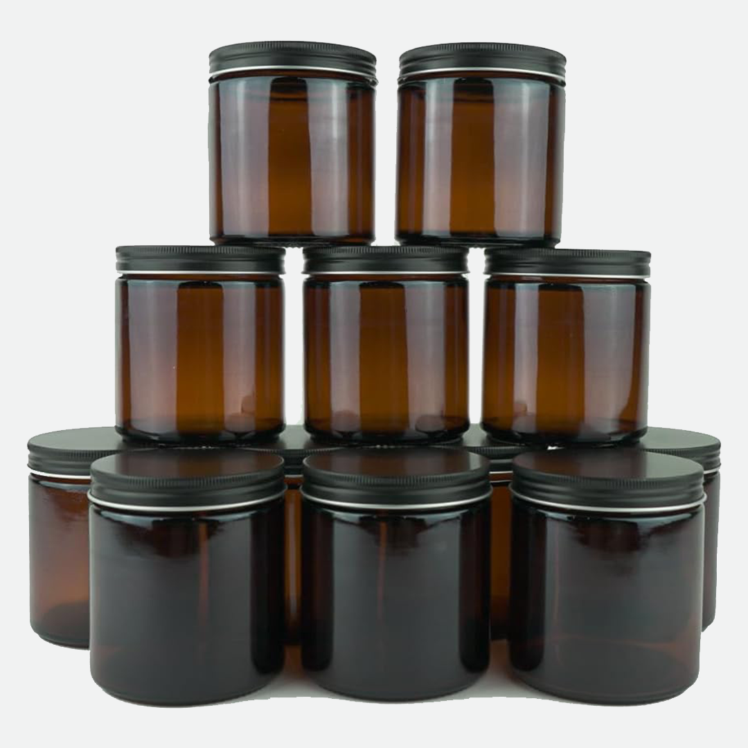 16 oz Amber Candle Jars with Lids – Set of 12