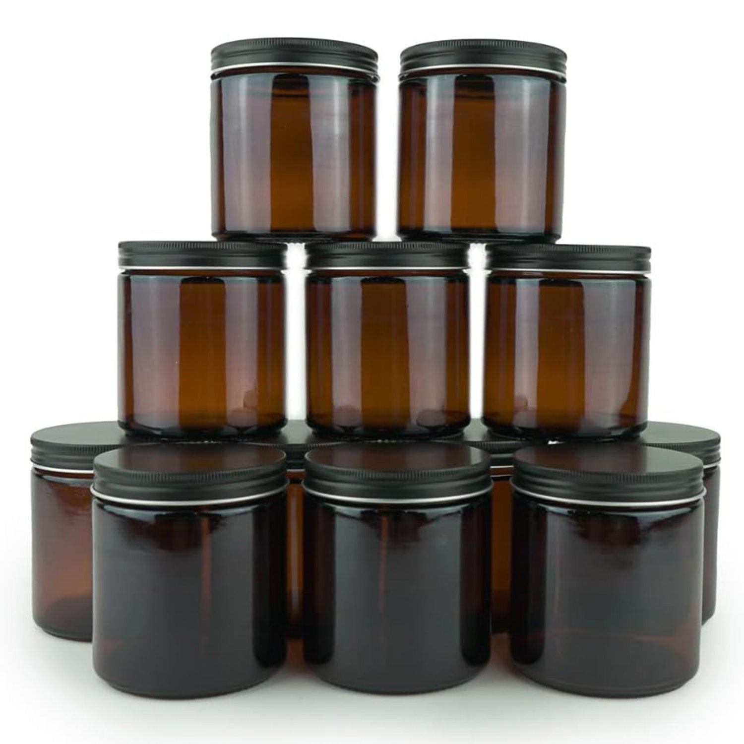 16 oz Amber Candle Jars with Lids – Set of 12