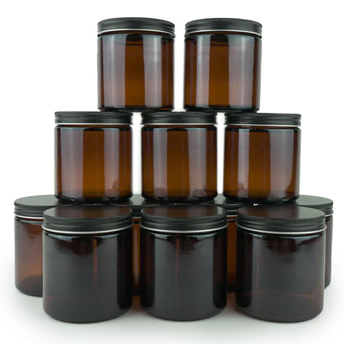 16 oz Amber Candle Jars with Lids – Set of 12