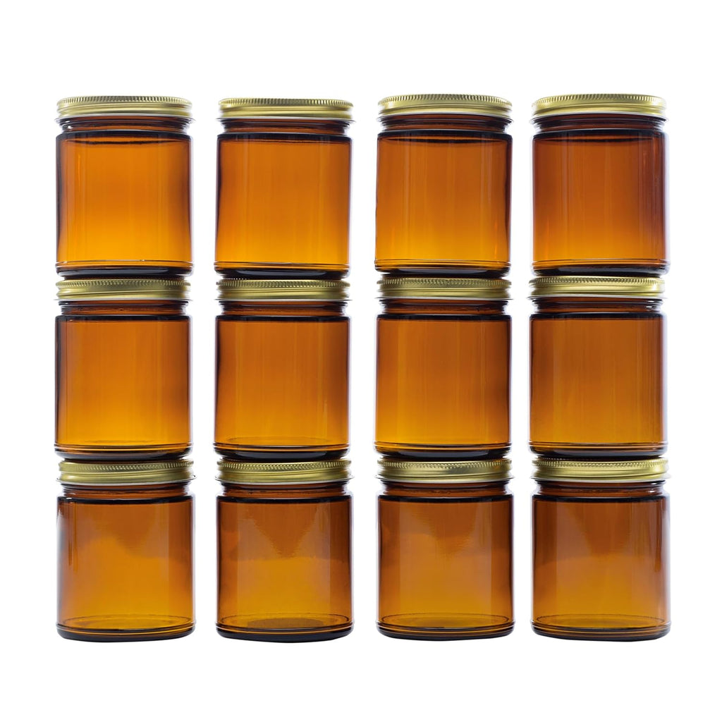 9 oz Amber Candle Jars with Lids – Set of 12